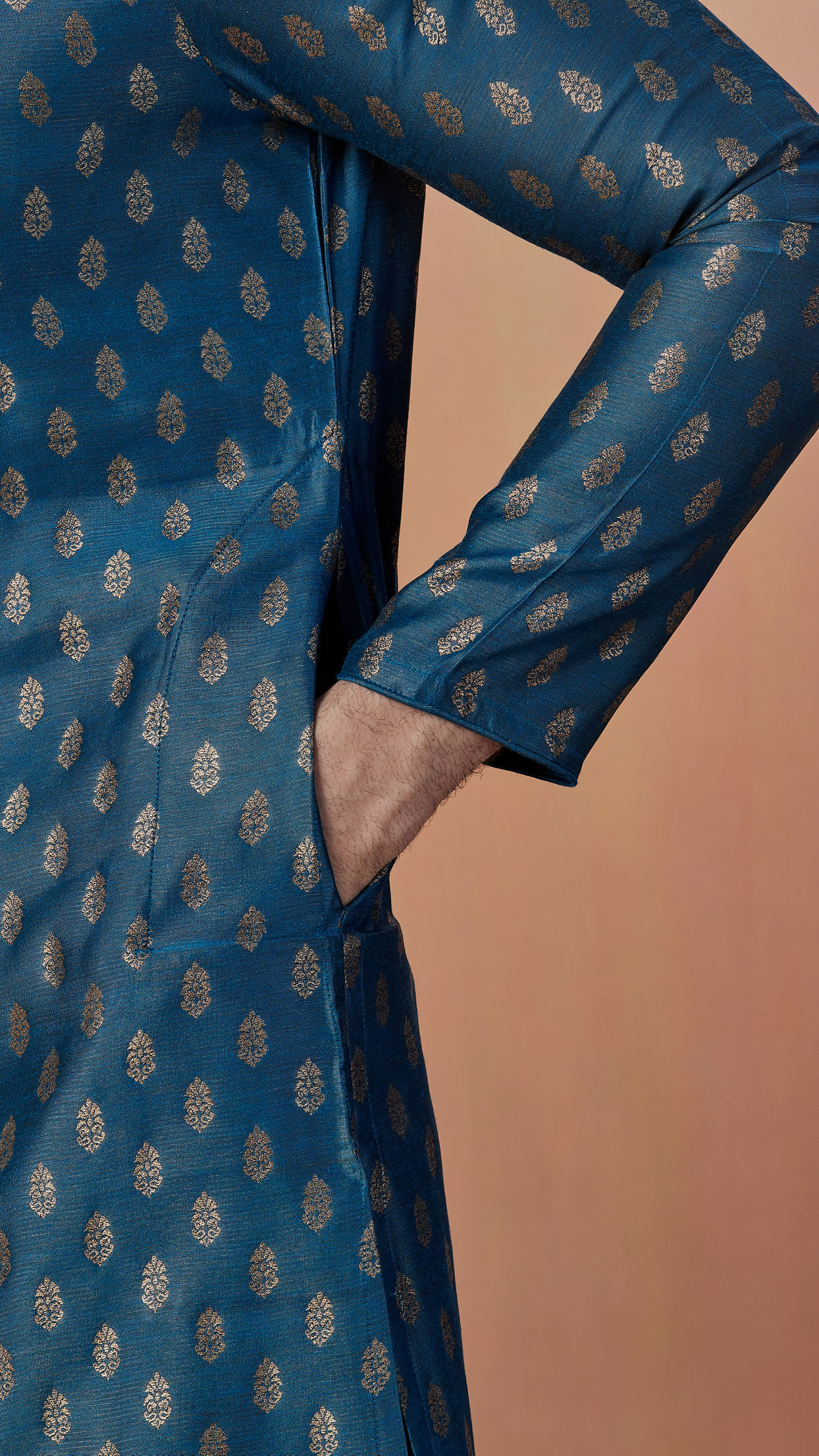 Feroze Kurta Pajama With Golden Motif image number 2